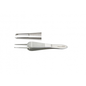 MANHATTAN EYE EAR Suturing Forceps, 3-1/2" (8.9 cm), with Smooth Platform, 1 X 2 Teeth, Overlapping each other, 0.7 mm Wide
