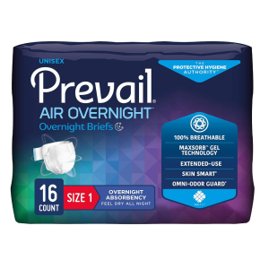  Size 1 - Unisex Adult Incontinence Brief -  Prevail Air™ Overnight - Disposable Heavy Absorbency