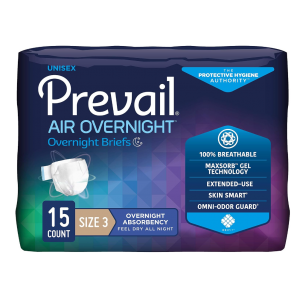  Size 3 - Unisex Adult Incontinence - Brief Prevail Air - Overnight Disposable Heavy Absorbency