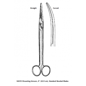 MAYO Dissecting Scissors, 9" (22.9 cm), Standard Beveled Blades
